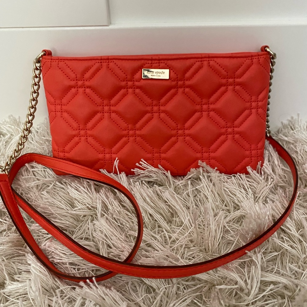 Kate Spade Quilted Crossbody Purse In The Color Coral Gem